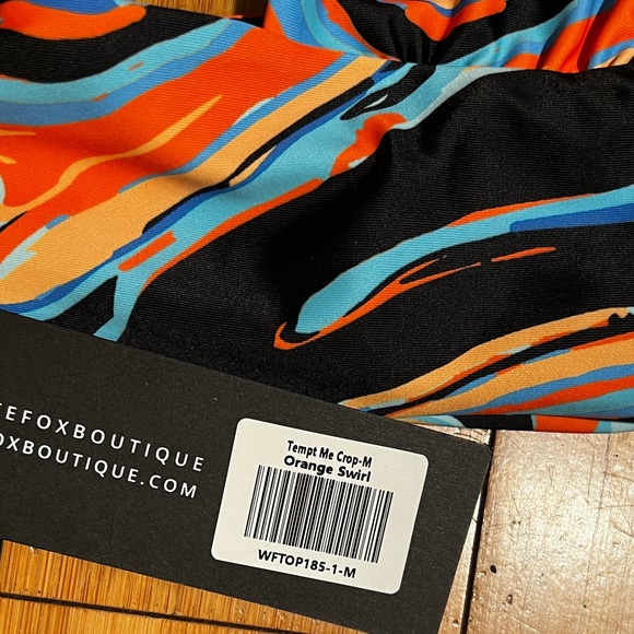 NWT White Fox Blue & Orange Swirl Temp Me Halter Crop Top Size M - Picture 6 of 11
